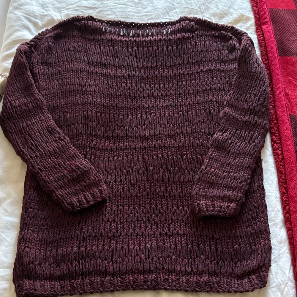 Vince Burgundy Wine Knit Crochet Sweater